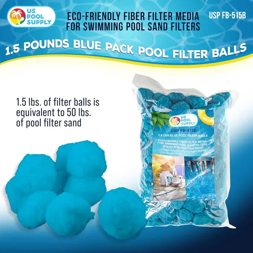 Miniatura 2 de U.S. Pool Supply Bolas de filtro de piscina azules de 1.5 libras para filtro de arena, medios de filtro de fibra reutilizables para filtros de arena