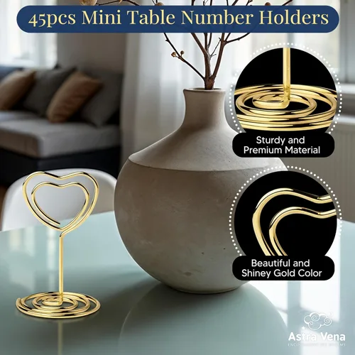 Miniatura 6 de 45 soportes para tarjetas de lugar pequeños para mesa de comedor, boda, banquetes, soportes de números de mesa de metal para decoración de fiestas
