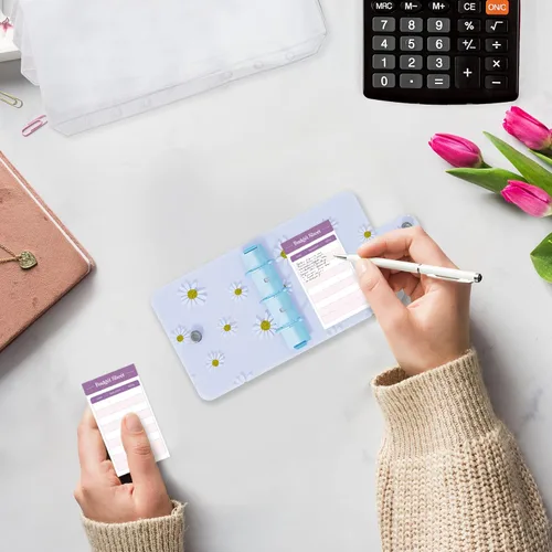 Miniatura 5 de SOUL MAMA Mini Carpeta Billetera - Lindo Organizador de Dinero Azul Daisy con Sobres de Efectivo y Planificador de Presupuesto Claro