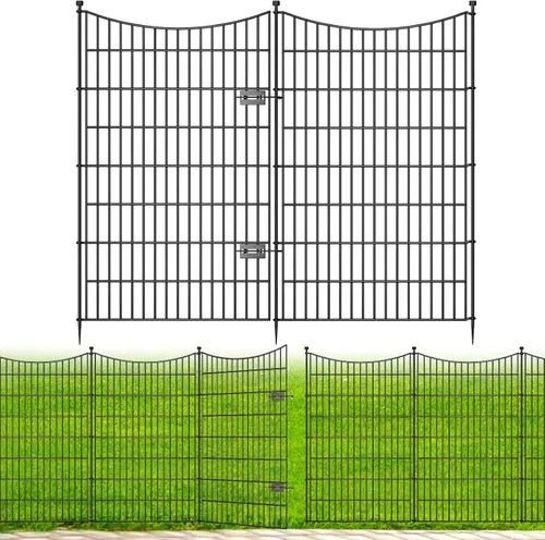 Miniatura 9 de 5 paneles de valla para perros sin excavación al aire libre para patio, 24 pulgadas (alto) x 10 pies (largo), valla decorativa alta de jardín