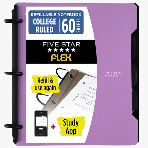 Miniatura 19 de Five Star Flex - Cuaderno recargable + aplicación de estudio, papel rayado universitario y carpeta de anillos TechLock de 1 pulgada con bolsillos