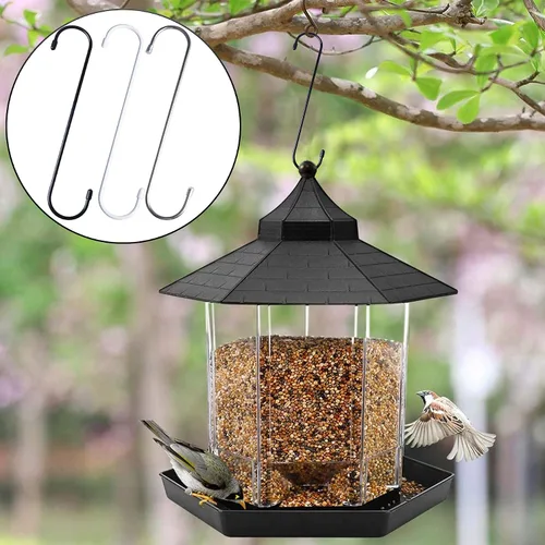 Miniatura 3 de YourGift Paquete de 6 ganchos en S extralargos y resistentes de 10 pulgadas para plantas colgantes, armario, flores, canastas, jardín, patio, Negro