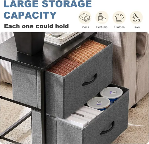 Miniatura 8 de DUMOS Mesita de noche pequeña con 2 cajones de tela, mesa auxiliar para dormitorio, muebles de almacenamiento para mesita de noche de 20 pulgadas