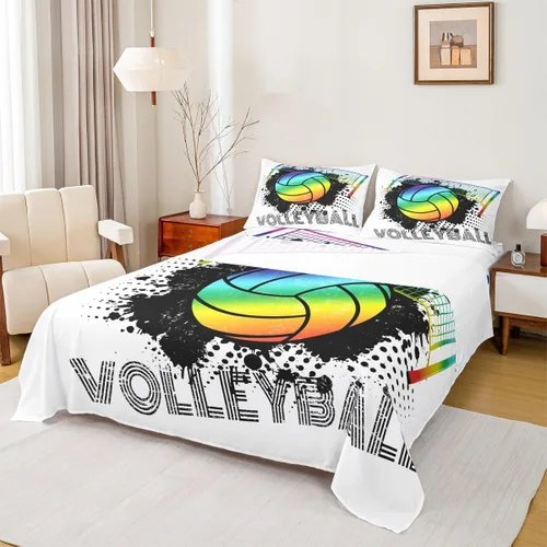 Miniatura 34 de Sábanas de baloncesto tamaño matrimonial con bolsillo profundo para niños, ropa de cama deportiva, juego de sábanas para atletas de baloncesto
