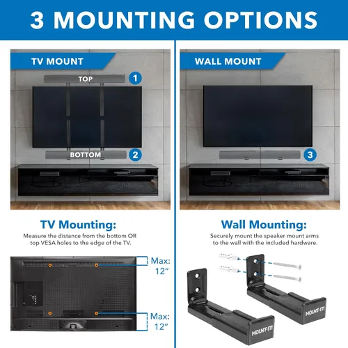 Miniatura 3 de Mount-It! Soporte de barra de sonido para TV y montaje en pared Soporte de barra de sonido 2 en 1 para la parte posterior del televisor o montaje