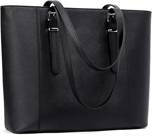 Miniatura 12 de Telena Bolsa de mano para laptop para mujer, bolsa de hombro de 15.6 pulgadas, maletín de cuero para mujer, bolsas de mano de gran capacidad 15.6