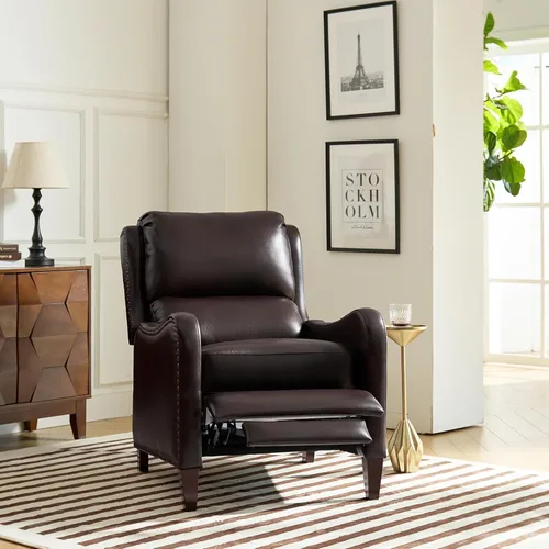 Miniatura 24 de HULALA HOME Silla Reclinable de Cuero Genuino, Sillón Reclinable Moderno de Empuje hacia Atrás con Asiento Grueso, Respaldo y Reposapiés, Decoración