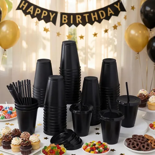 Miniatura 2 de Sieral Paquete de 60 vasos con tapas y pajillas, vasos para niños con pajilla, botella de agua reutilizable, taza de viaje para café helado, vasos