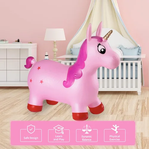 Miniatura 4 de INPANY Tolva de unicornio rosa, tolva de caballo, juguete inflable inflable para niños, niños y niñas, niños pequeños (bomba incluida)