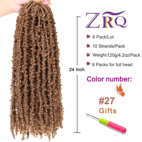 Miniatura 52 de ZRQ Butterfly Locs Cabello de Ganchillo Corto 6 Paquetes Negro Cabello Bob de Ganchillo 8 Pulgadas Locs Sintéticos Desordenados Desgastados Trenzas