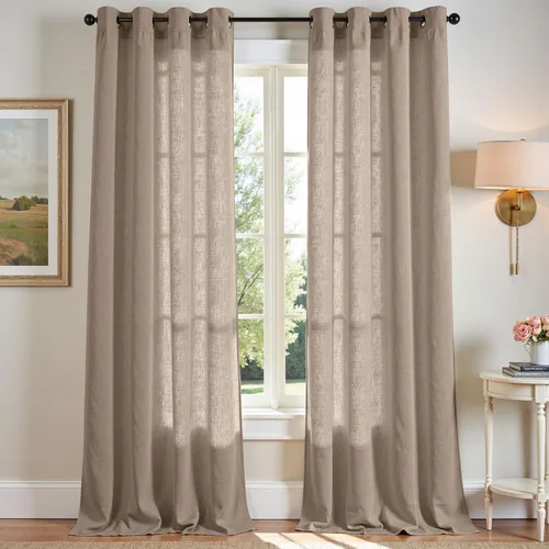Miniatura 29 de jinchan Cortinas de 108 pulgadas Mezcla de Lino de Lino Semi Transparentes Filtrado de Luz y Resplandor Cortinas Extra Largas para Sala de Estar