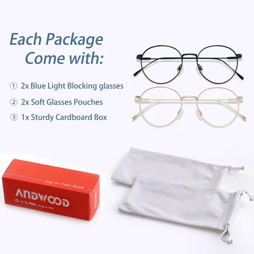 Miniatura 6 de ANDWOOD Gafas de bloqueo de luz azul para mujeres y hombres, computadora de cara pequeña, bloqueador de luz azul transparente, marco de metal súper
