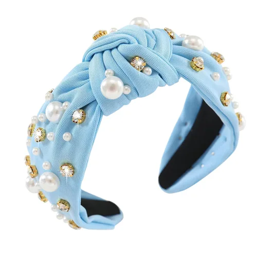 Miniatura 31 de Diadema anudada con joyas para mujeres y niñas, diadema de diamantes de imitación de cristal brillante, nudo superior ancho para mujer, diadema Negro