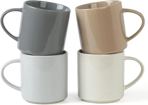 Miniatura 14 de famiware Nebula - Taza de café de 4 piezas, tazas de catering de 14 onzas con asa para café, té, cacao, leche, gris claro Nebulosa gris claro