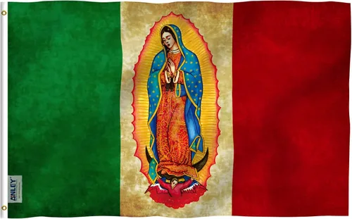 Anley Fly Breeze 3x5 Pies Nuestra Señora Virgen De Guadalupe Bandera Mexicana - Cabecero de Lona y Doble Costura - Banderas de la Virgen María de