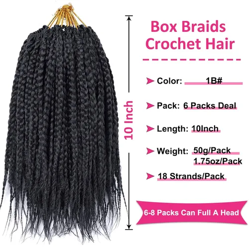 Miniatura 2 de Unionbeauty - Trenzas de ganchillo de 10 pulgadas, trenzas de ganchillo medianas sin nudos, 6 paquetes, trenzas de caja Goddess para mujeres negras