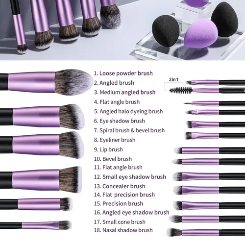 Miniatura 3 de BS-MALL Pinceles de maquillaje de alta calidad, base sintética, correctores de polvo, sombras de ojos, 18 piezas, juego de brochas con 4 esponjas