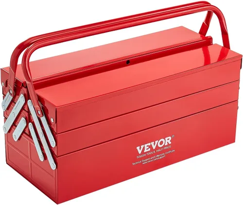VEVOR Caja de Herramientas de Metal, 18 pulgadas, 3 niveles, 5 bandejas, portátil, plegable, organizador de cofre de herramientas con mango y