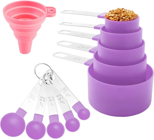 Miniatura 11 de Huygens - Juego de tazas y cucharas medidoras de 10 piezas, tazas medidoras apilables con mango de acero inoxidable para medir ingredientes secos