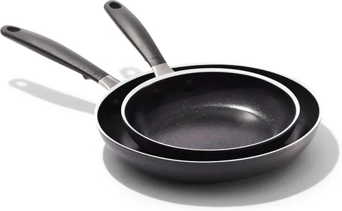 OXO - Juego de sartenes antiadherentes de todos los días, mangos de silicona con agarre cómodo libres de BPA, aptos para lavavajillas y horno,