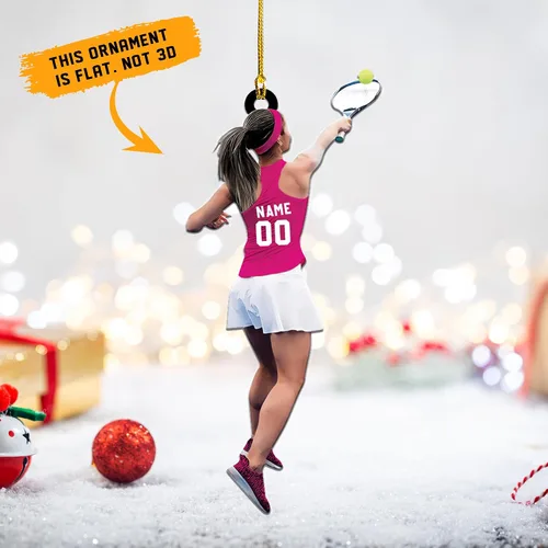 Miniatura 2 de Adorno plano acrílico personalizado para niña, jugador de tenis, regalo para amantes del tenis, jugador de tenis, adorno de Navidad para árbol de Tn1