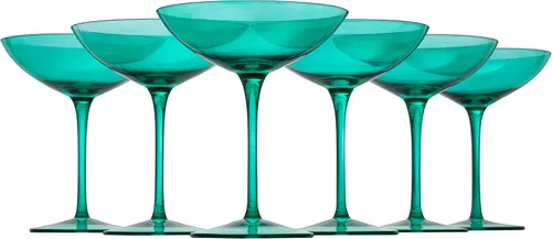 The Wine Savant Copas de vidrio vintage de colores de 12 onzas, copas de Martini y champán, Prosecco, juego de copas de mimosa, juego de copas de