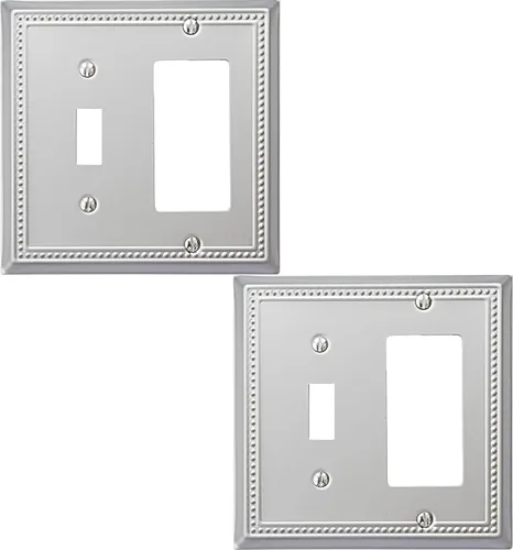 Miniatura 22 de OKAWYC Cubierta de Interruptor de Luz de Tomacorriente Dúplex Individual Belaire de Metal con Cuentas para Pared, Paquete de 4 Latón Antiguo 1 Gang