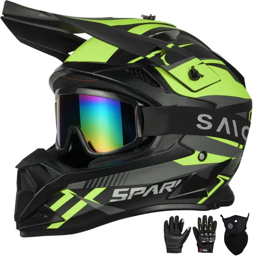 Miniatura 9 de Casco de motocross para adultos ATV para moto de tierra todo terreno de cara completa con gafas, guantes y máscara, aprobado por el DOT