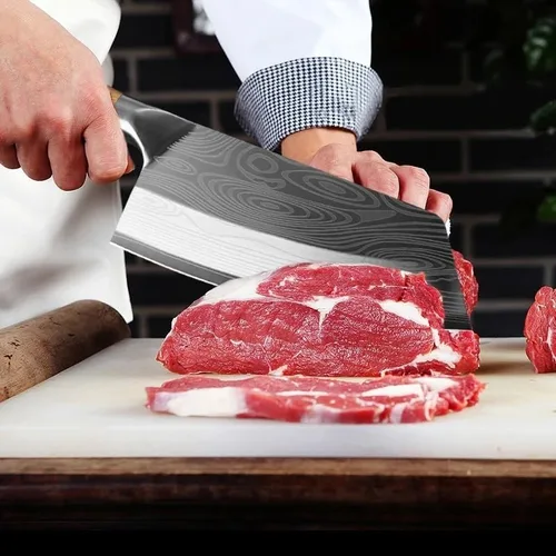 Miniatura 5 de Cuchillo de carnicero de carne, cuchillo de cocina de 7.5 pulgadas con patrón láser de damasco, cuchillo de chef chino de acero inoxidable, cuchillo