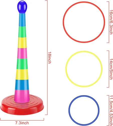 Miniatura 3 de Zubebe 18 Inch Plastic Ring Toss Game for Kids Colorful Tossing and Active Play Set Travel Ring Toss Quoits Toy Portable Carnival Games Indoor