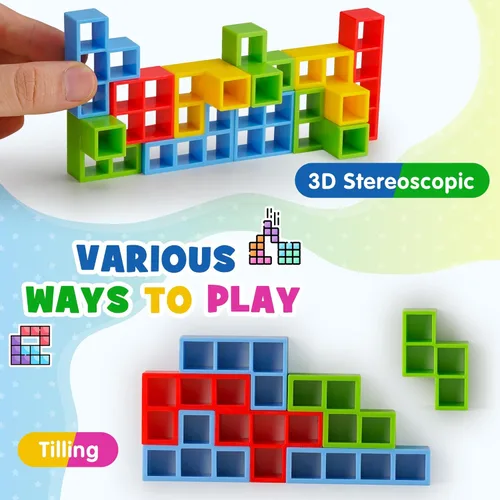 Miniatura 5 de WOWNOVA 48 piezas Torre Tetra, divertido juego de equilibrio y construcción de bloques para apilar para niños, adultos, amigos, equipo, aula