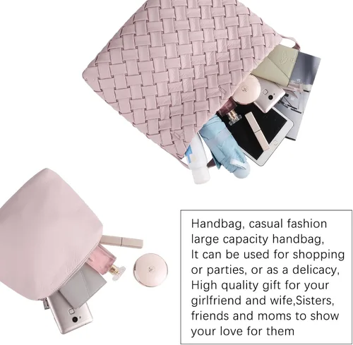 Miniatura 5 de Bolso tejido para mujer, bolso de mano de cuero vegano, bolso de mano retro, hecho a mano, grandes bolsas de hombro de playa de verano