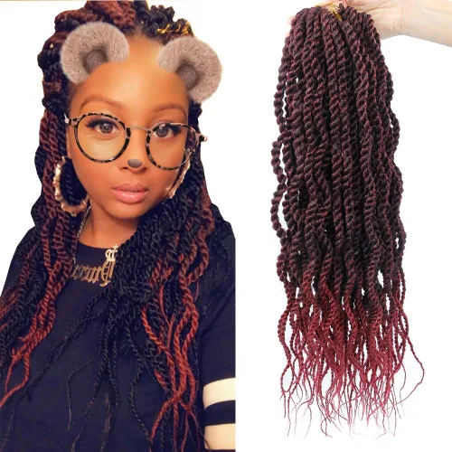 (paquete de 6 unidades) 18 pulgadas Trenzas senegalesas de pelo ondulado sintético Extensión de pelo Kanekalon rizado, 18, #1B/insecto