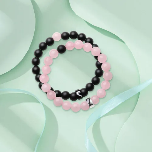 Miniatura 95 de 2 pulseras magnéticas para parejas, piedra natural negra mate, cristal para votos de amor eterno, juego de pulseras de cuentas de piedra de energía