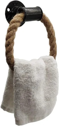 Anillo de toalla náutico, cuerda de tubo industrial, anillo de toalla montado en la pared, soporte rústico para toalla de mano, decoración de baño