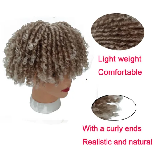 Miniatura 4 de Locs Wiglets - Peluca de cabello con rastas para mujeres/hombres, 6 pulgadas, corto, rubio ceniza ombré, con clip, trenzado, media peluca, peluca