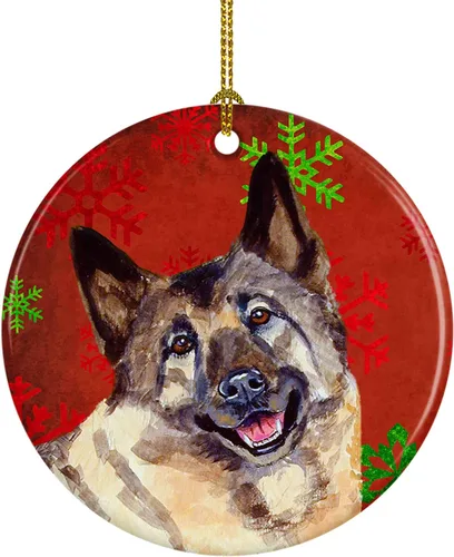 Miniatura 59 de Caroline's Treasures Bulldog English - Copos de nieve rojos y verdes, adorno de cerámica de Navidad, decoración colgante para el hogar, Navidad