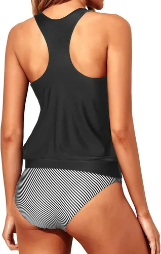 Miniatura 2 de Yonique Women Two Piece Tankini Blouson Swimsuit Bathing Suits Racerback Swim Tank Tops with Bottoms Tummy Control Swimwear