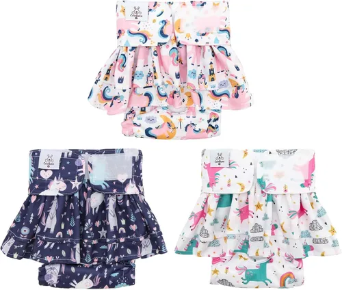 Miniatura 13 de CuteBone Pañales para perras con faldas, paquete de 3 vestidos reutilizables para cachorros, pantalones para el período de ciclo de calor QBD11M