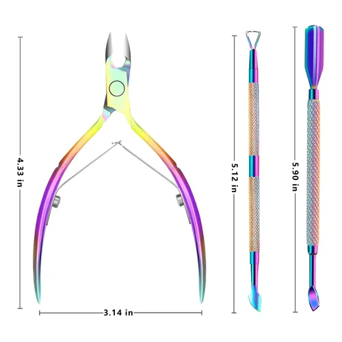 Miniatura 7 de Cortador de cutículas con empujador de cutículas y tijeras, removedor de cutículas, herramientas profesionales de manicura de pedicura duraderas