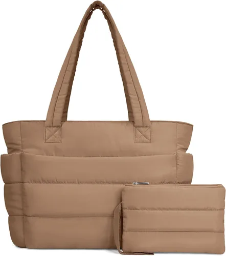 Miniatura 25 de TOPDesign Bolsa Tote Acolchada para Mujer, Bolso de Mano Ligero Inflado con Compartimentos, Bolsa de Hombro Acolchada para Trabajo, Viajes, Gimnasio