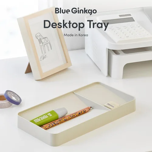 Miniatura 2 de BLUE GINKGO Bandeja de escritorio – Organizador fabricado en Corea para notas, bolígrafos, lápices y accesorios (doble cara, beige)