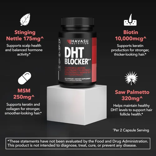 Miniatura 3 de DHT Bloqueador para hombres con biotina 10000mcg por porción, extracto de palma enana americana y MSM - Apoya el crecimiento normal del cabello