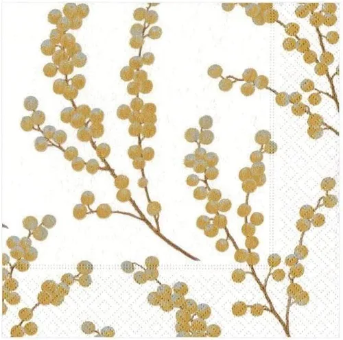 Miniatura 2 de Entertaining with Caspari Berry Branches - Servilletas de papel para cóctel, color blanco y dorado, paquete de 20