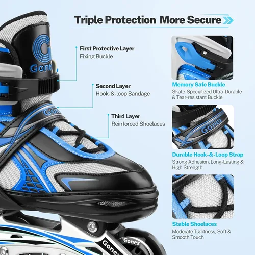 Miniatura 4 de Gonex Patines en línea para niñas y niños, patines ajustables para exteriores, patines en línea para niños, adolescentes y mujeres con ruedas Azul