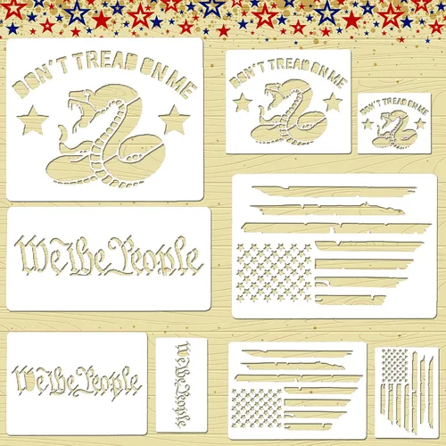 9 plantillas de bandera estadounidense – We The People & Don't Tread On Me plantillas de trazado reutilizables para adultos, álbumes de tarjetas de