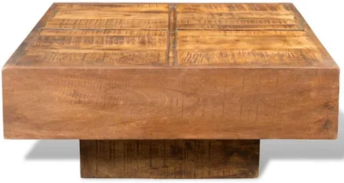 Miniatura 3 de Mesa auxiliar de madera maciza de mango marrón, mesa auxiliar cuadrada con acabado antiguo para sala de estar, mesa baja duradera de centro