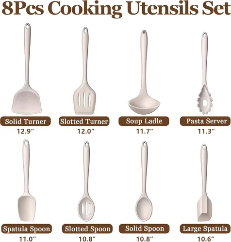 Miniatura 2 de LIANYU 8Pcs Juego de Utensilios de Cocina, Juego de Utensilios de Cocina de Silicona, Herramientas de Cocina Resistente al Calor para Utensilios
