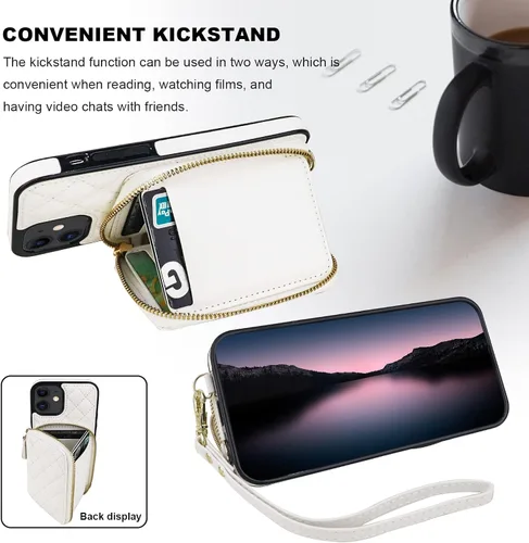 Miniatura 4 de Bocasal Funda tipo cartera cruzada para iPhone 12/12 Pro, bloqueo RFID, de piel sintética, con cremallera, bolso cartera con tapa plegable, funda