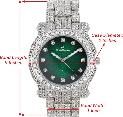 Miniatura 28 de Charles Raymond Bling-ed Out Ultimate Hip Hop Royalty Reloj para hombre con número romano de fácil lectura o indicadores de tiempo de diamantes